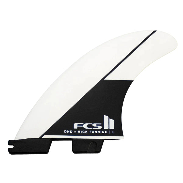 FCS II DHD X Mick Fanning Tri-Quad Fins: Black/White Surfboard Fins FCS M 